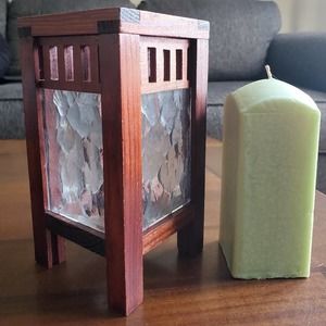 ASIAN INSPIRED WOOD CANDLE HOLDER W/ A JADE CANDLE